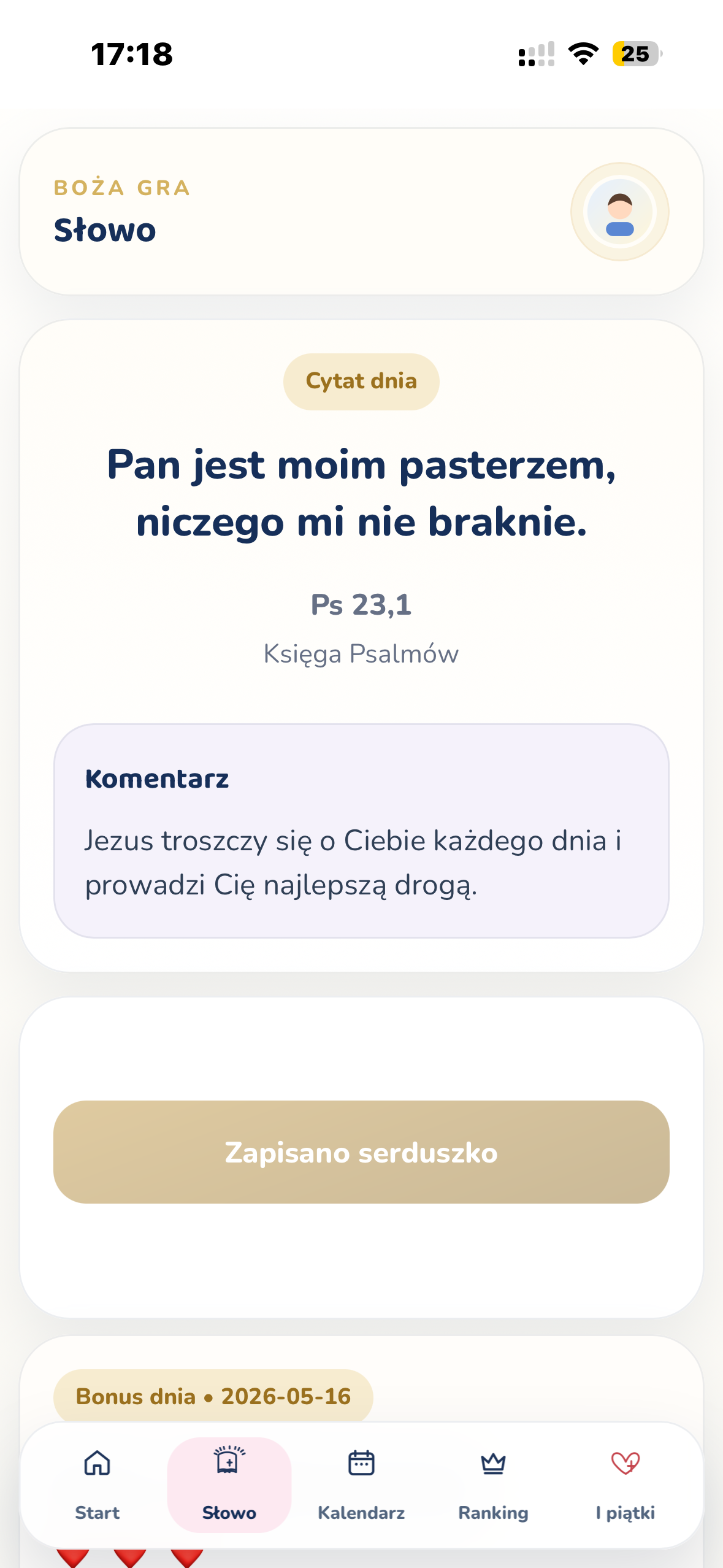 Ekran Słowo w aplikacji Boża Gra