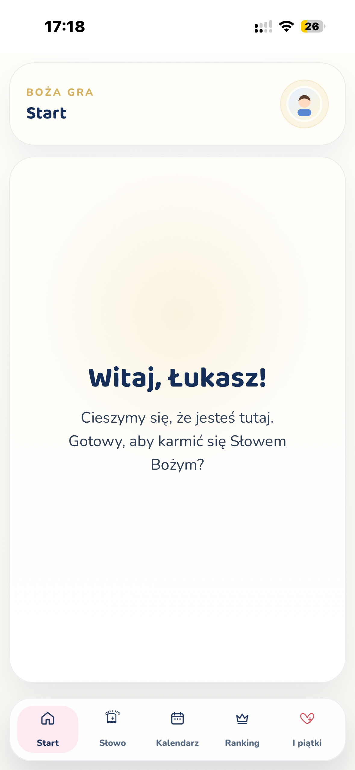 Ekran startowy aplikacji Boża Gra
